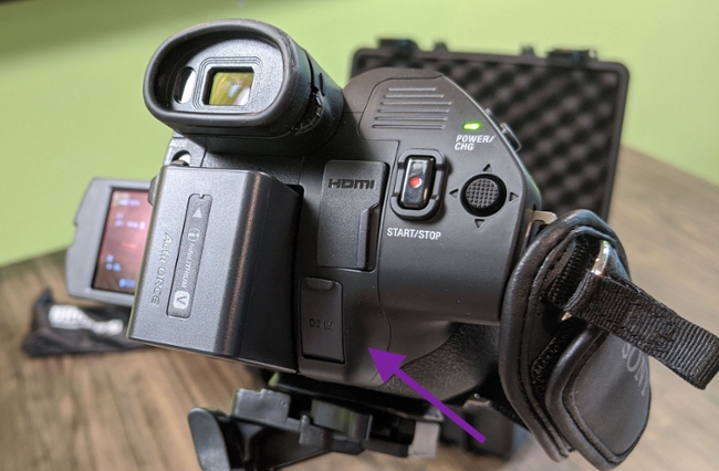 back side of camera, showing power connection