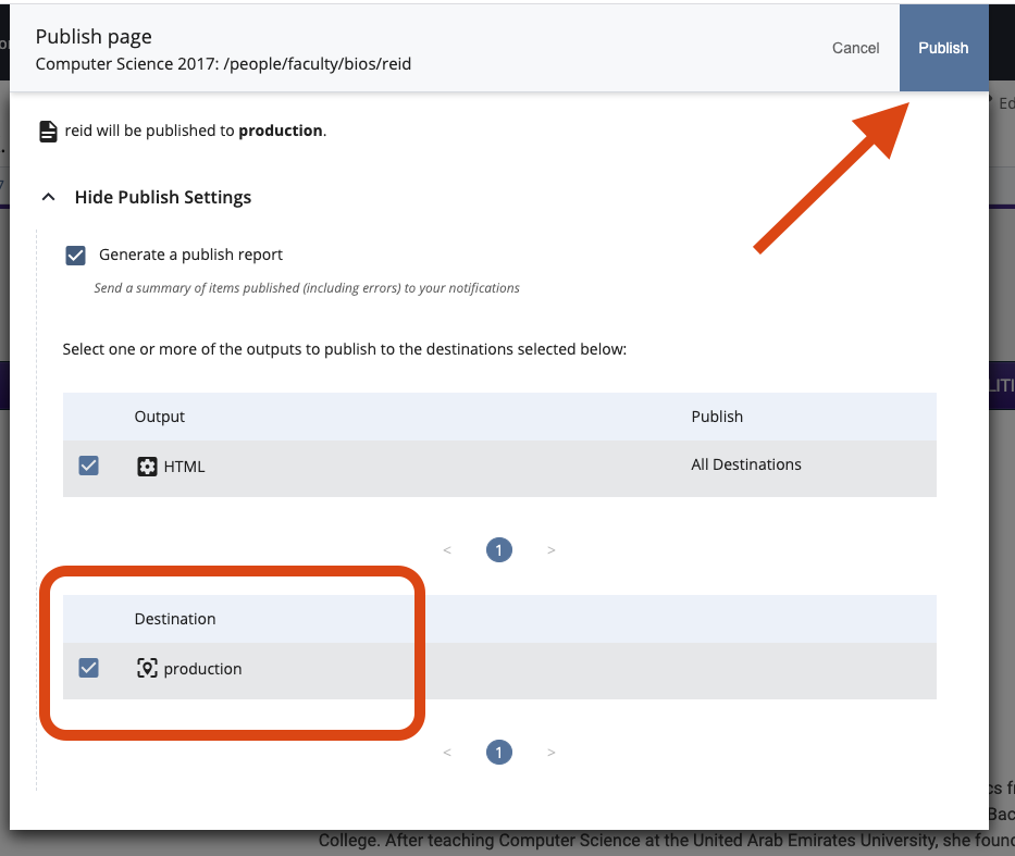 Image of Publish Window