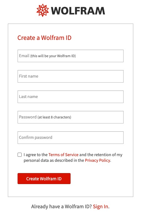Wolfram ID Creation screenshot
